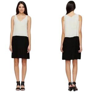Eileen Fisher Silk Two Tone V Neck Sleeveless Shift Dress Bone Black